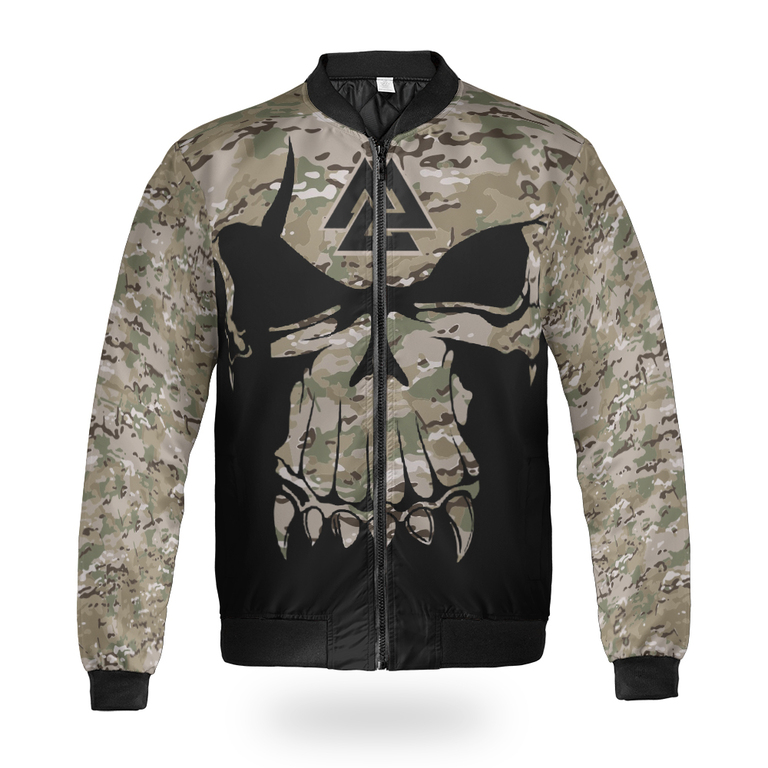 Viking Bomber Jacket Camouflage Pattern Skull Warrior Valknut
