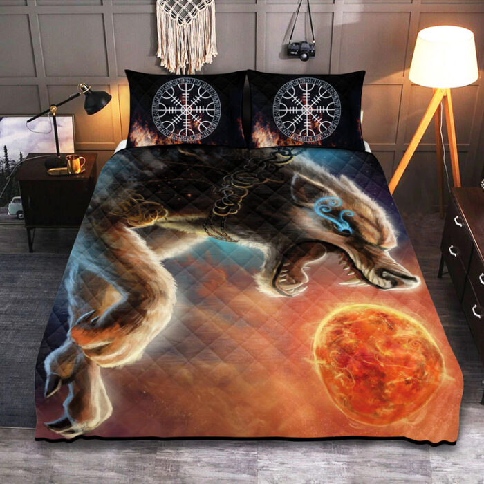 Viking Quilt Set Sköll Wolf Chases The Sun