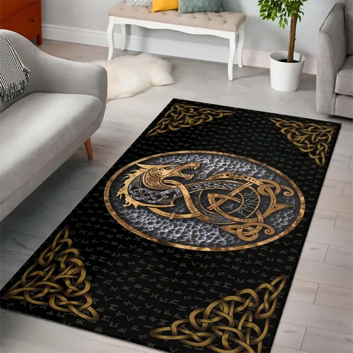 Viking Area Rug – Fenrir Rune Norse Wolf Design Fierce Spirit